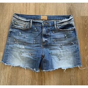 Driftwood Embellished Stones Connie Denim Shorts Frayed Hem Boho Womens 28